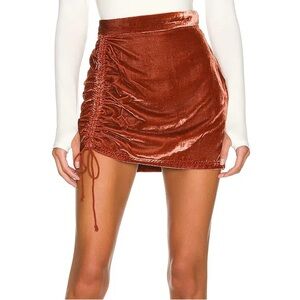 Free People Vivienne Velvet Mini Skirt Slim Natural Waist Brown